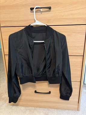 Black Cropped Bomber Jacket - Women's Jacket & Coat